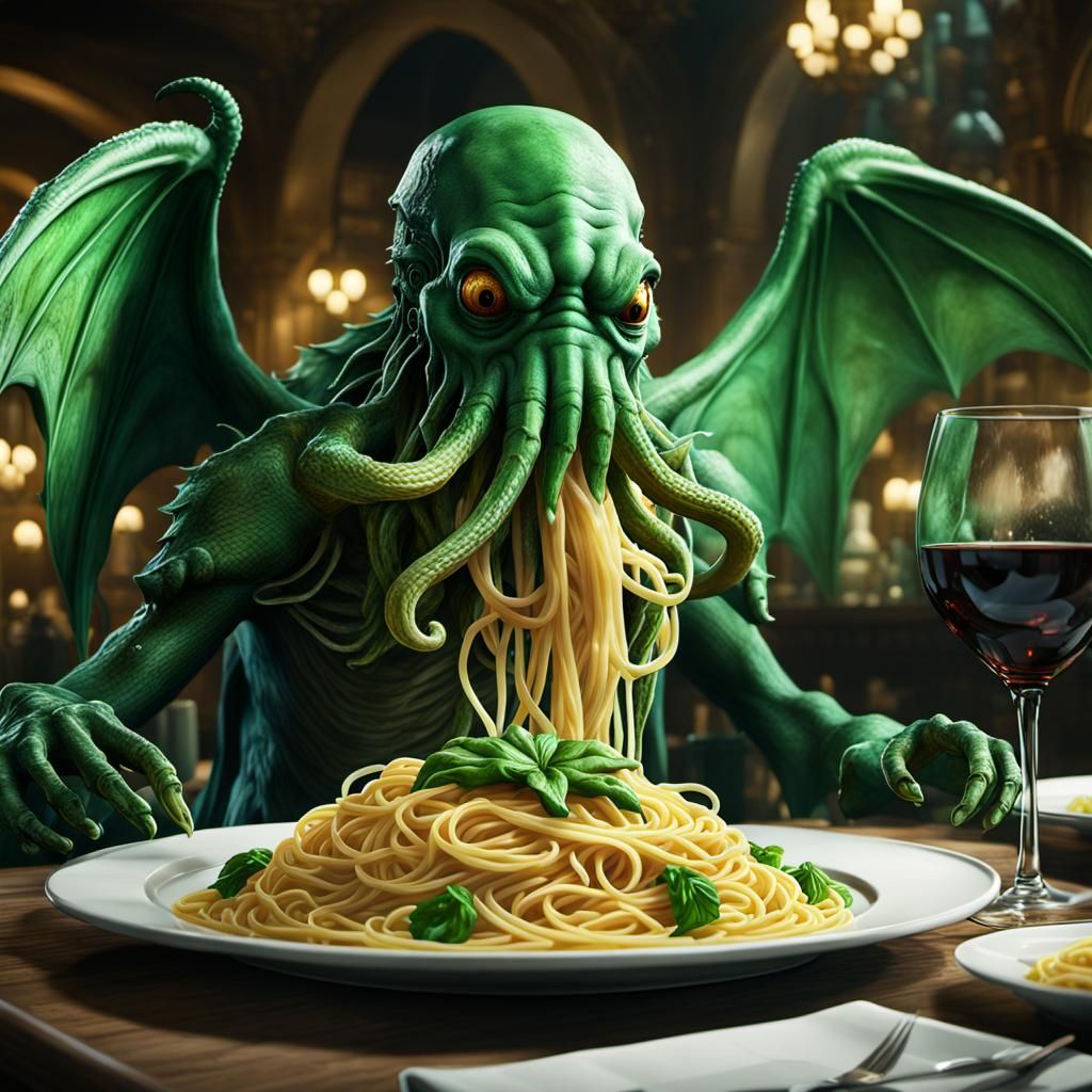 Cthulhu's Italian Feast: A Detailed Digital Painting