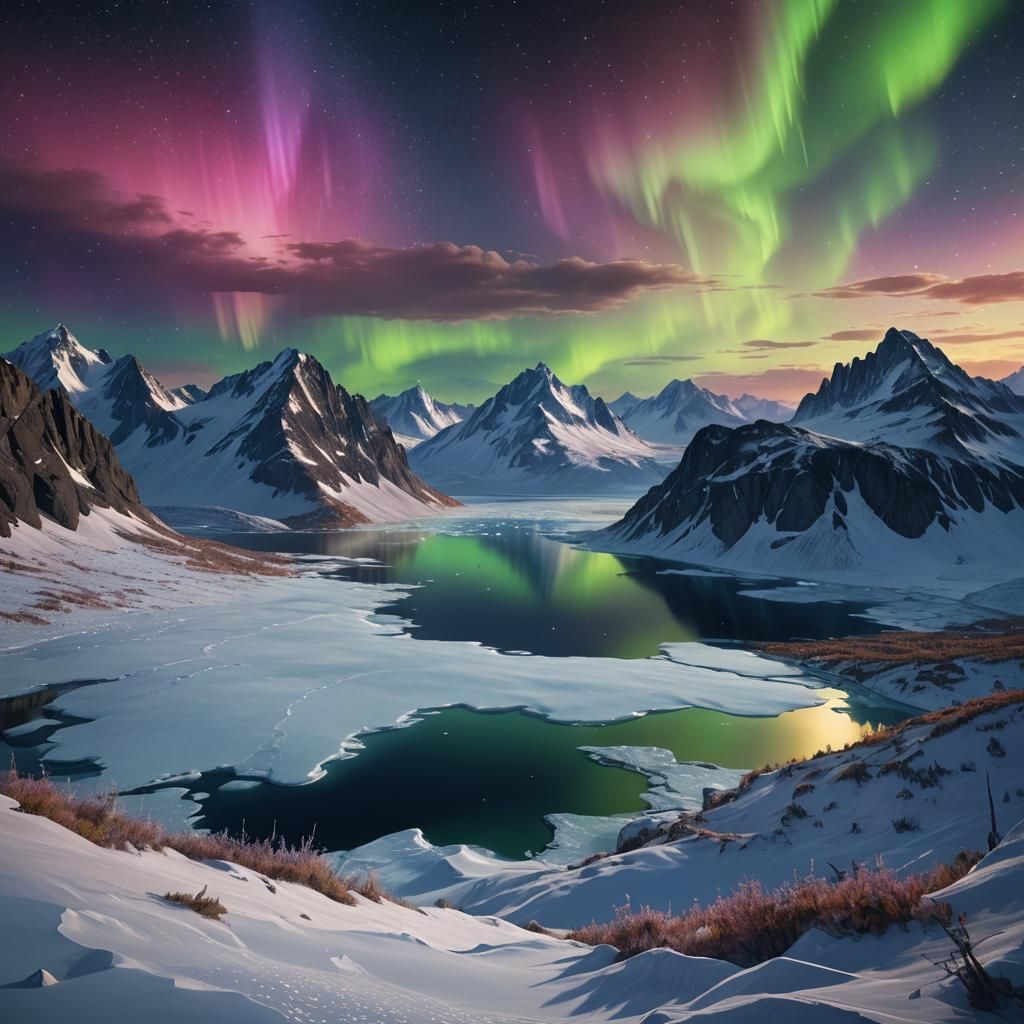 Aurora Borealis Over Frozen Lake