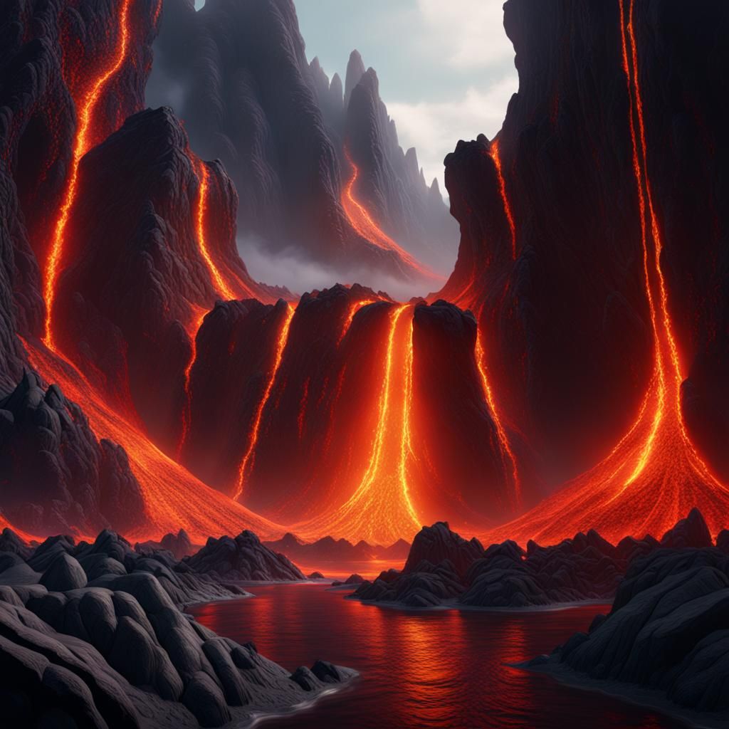 Fantastical Lava River Concept Art in 8K