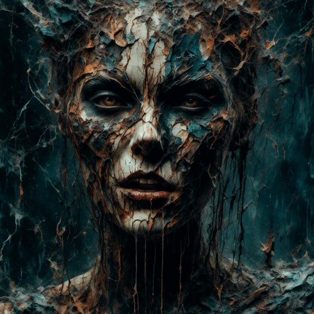 Grotesque Gothic Face with Impasto Texture