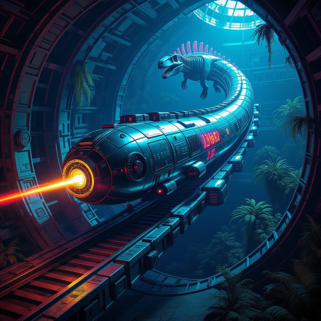 Surreal Sci-Fi Steampunk Jurassic Space Scene