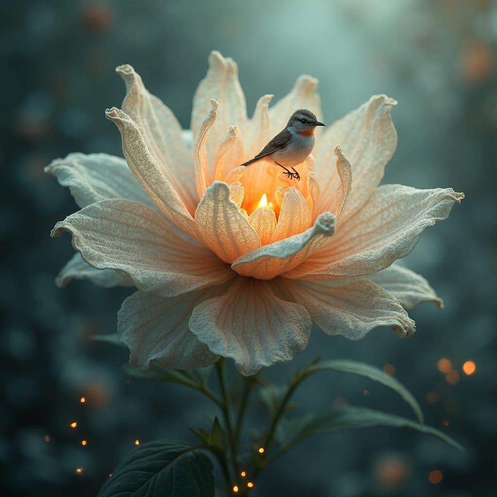 Ghostly Checkered Flower Apparition in Ethereal Style