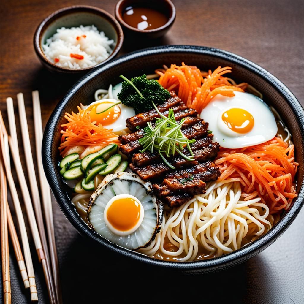 Vibrant Korean Ramen Street Food Photography