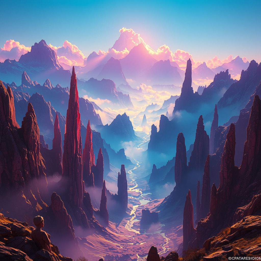 Futuristic Iridescent Landscape in Electric Color Palette