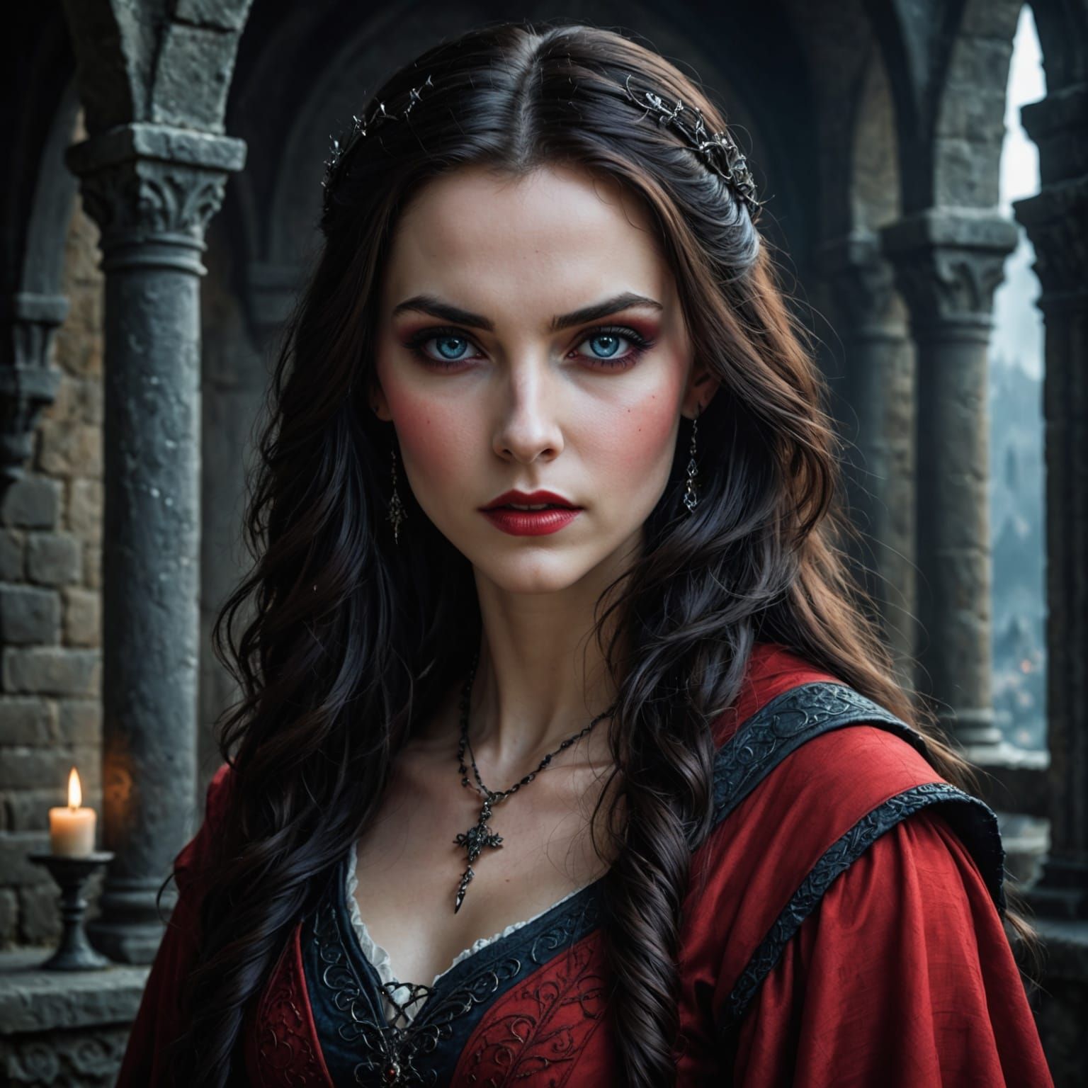Medieval Vampire Woman with Mesmerizing Beauty