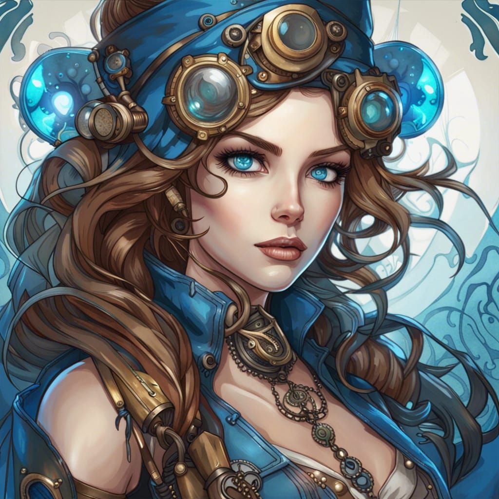 Steampunk Woman Portrait in Art Nouveau Style