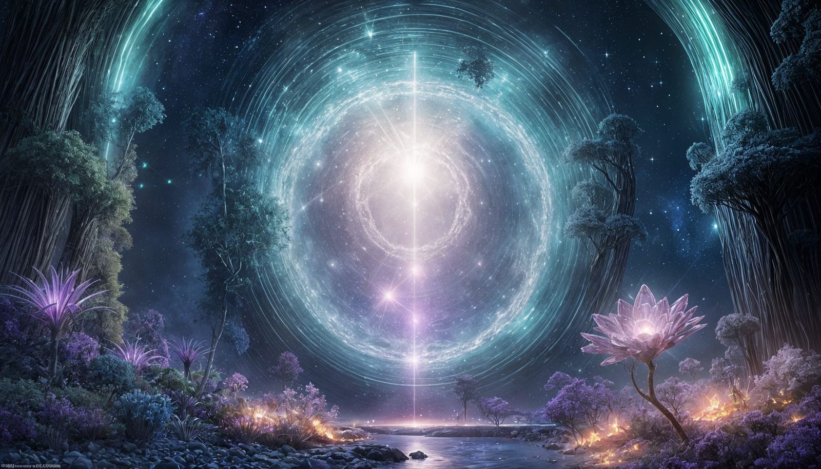 Alien Portal with Luminous Crystalline Flora