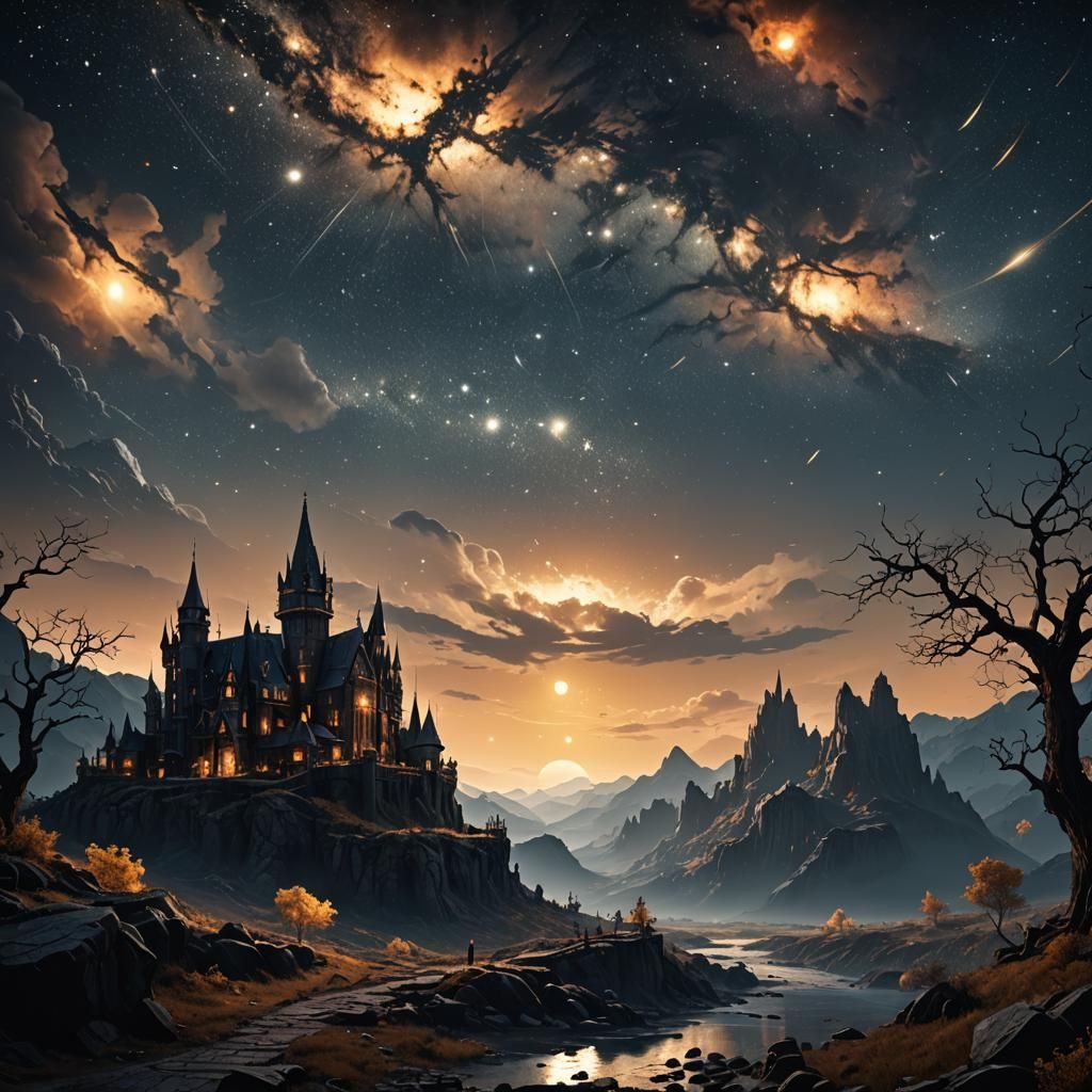 Ominous Starry Night in Detailed Matte Painting