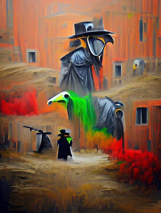 Futuristic Plague Doctor in Dystopian Aurora: Photorealistic...
