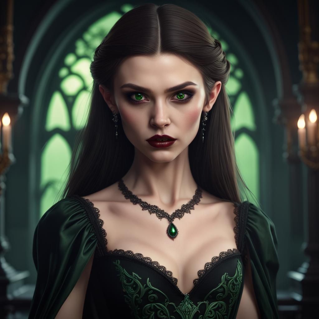 Vampire Teen with Piercing Green Eyes