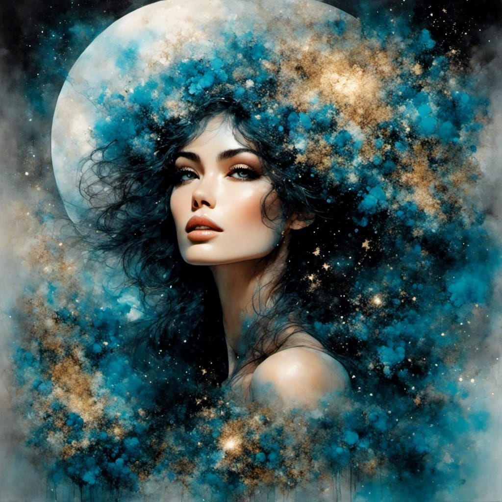 Fairy Woman Double Exposure in Alcohol Ink Style