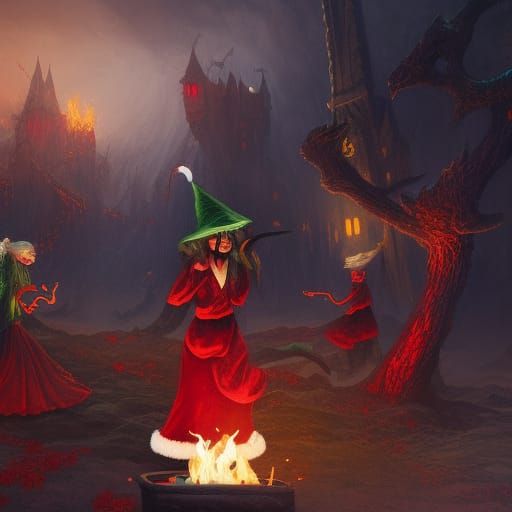 Witches Dancing Around Fire in Fantasy Concept Art