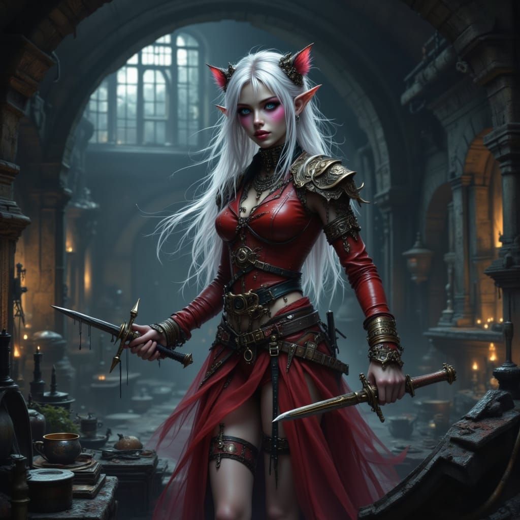 Drow Elf in Cyberpunk Ruins