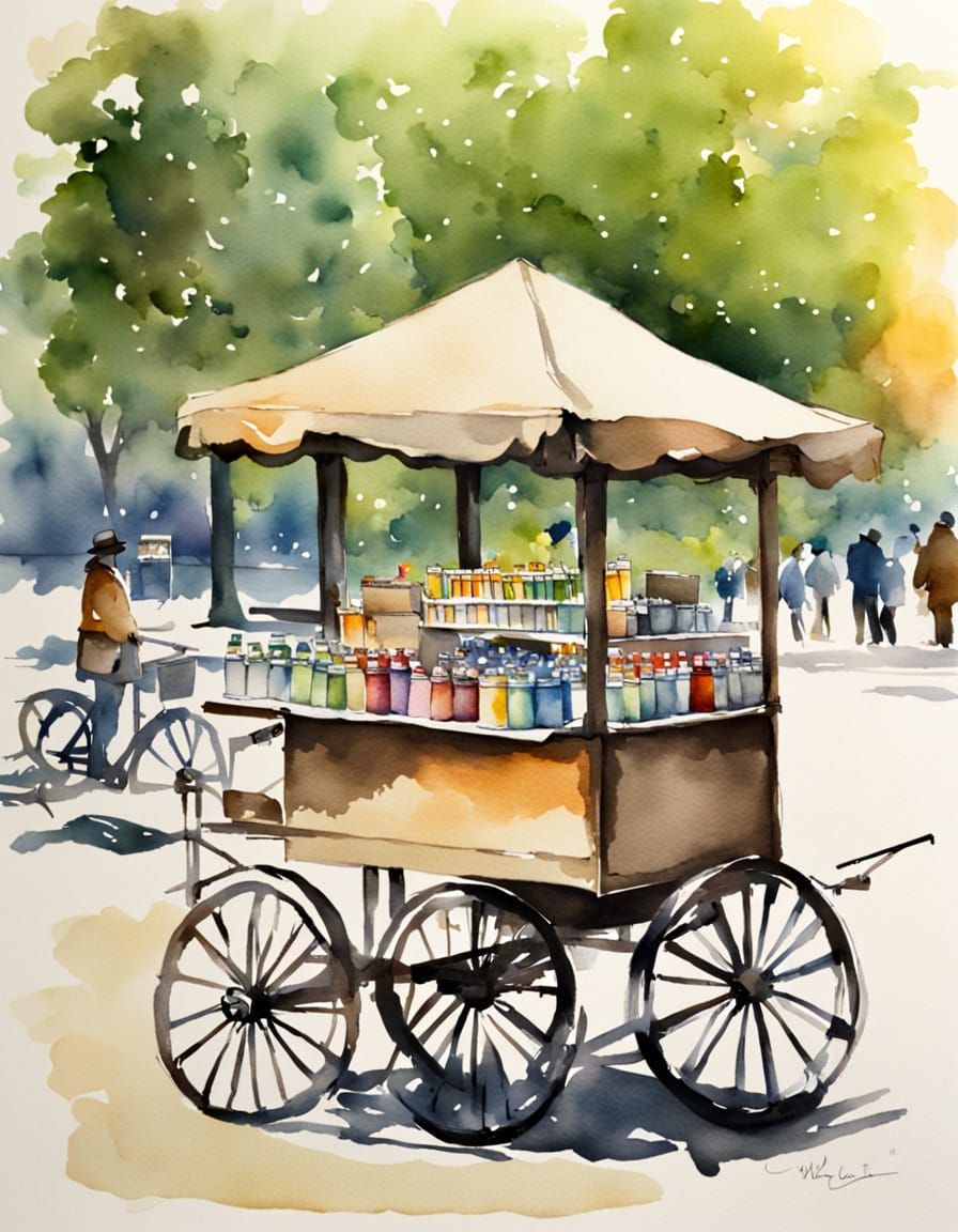 Whimsical Watercolor Scene in a Park