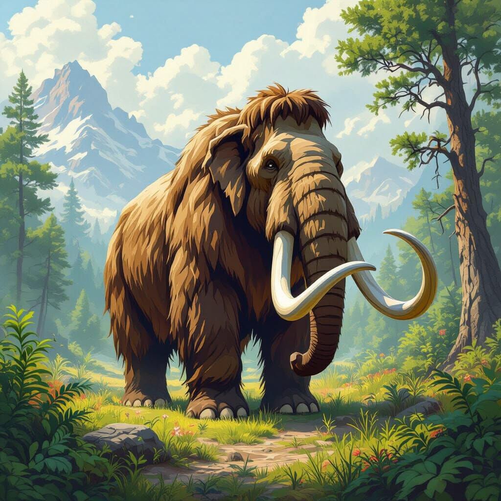Majestic Woolly Mammoth in Prehistoric Landscape
