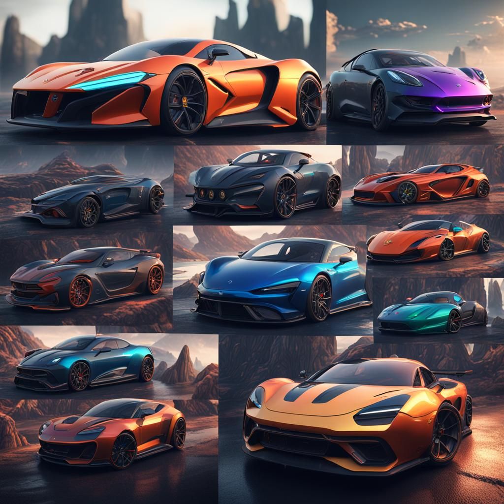 Fantastical Supercar Collection in Detailed Matte Painting