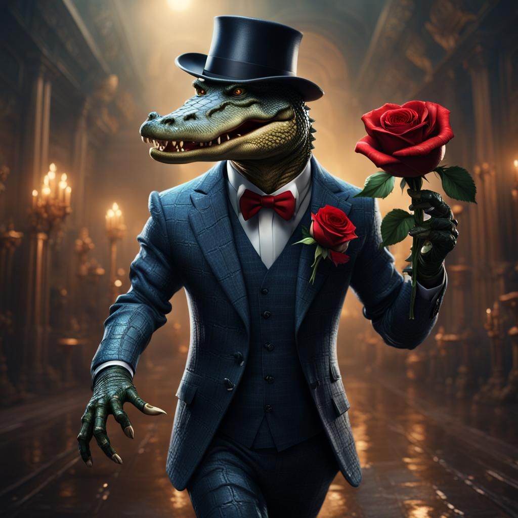 Alligator Tango Dancer in a Suit with Rose
