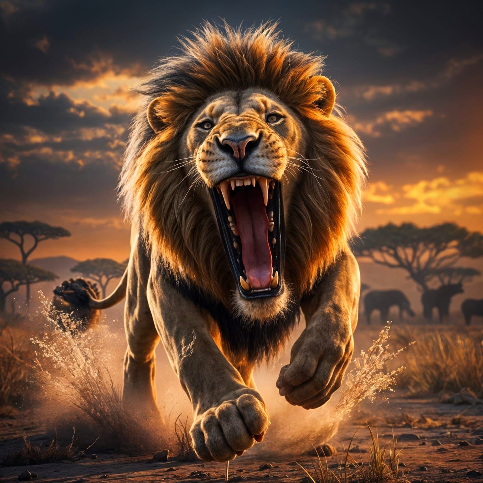 Fantastical Lion in African Landscape