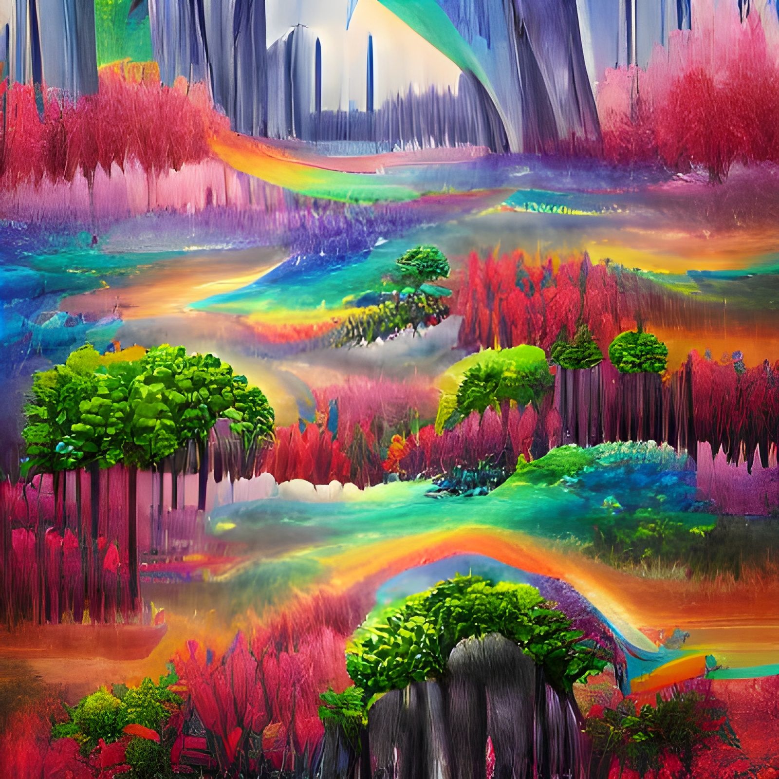 Rainbow forest landscape