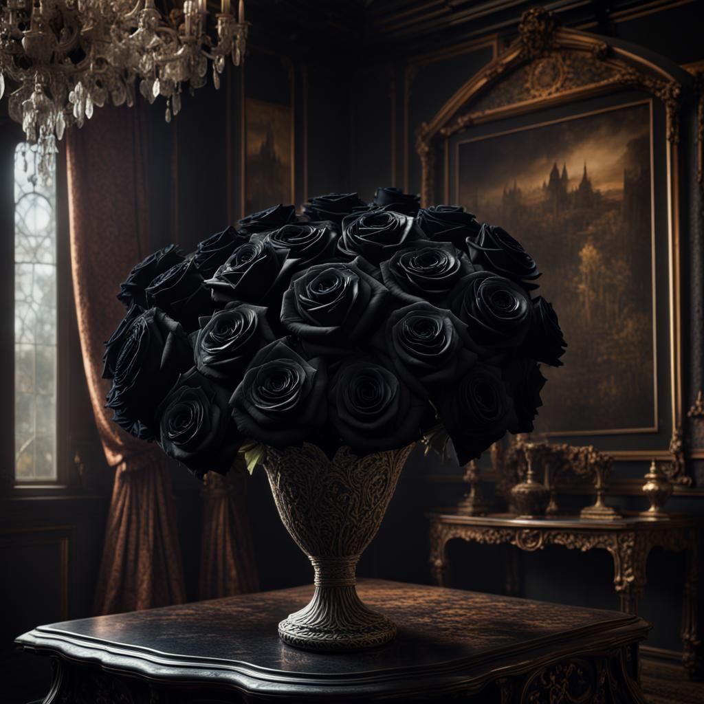 Bouquet of Black Roses in Gothic Setting