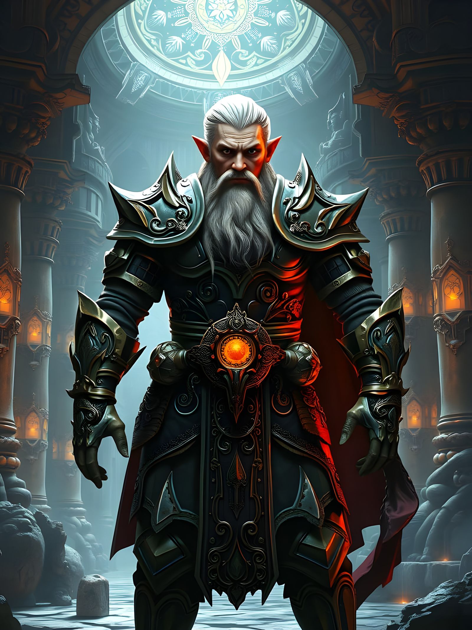 Fantasy Dwarven Warrior in Alphonse Mucha Style Armor