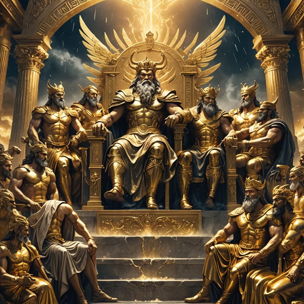 Greek Gods on Olympus in Golden, Glowing Fantasy Art