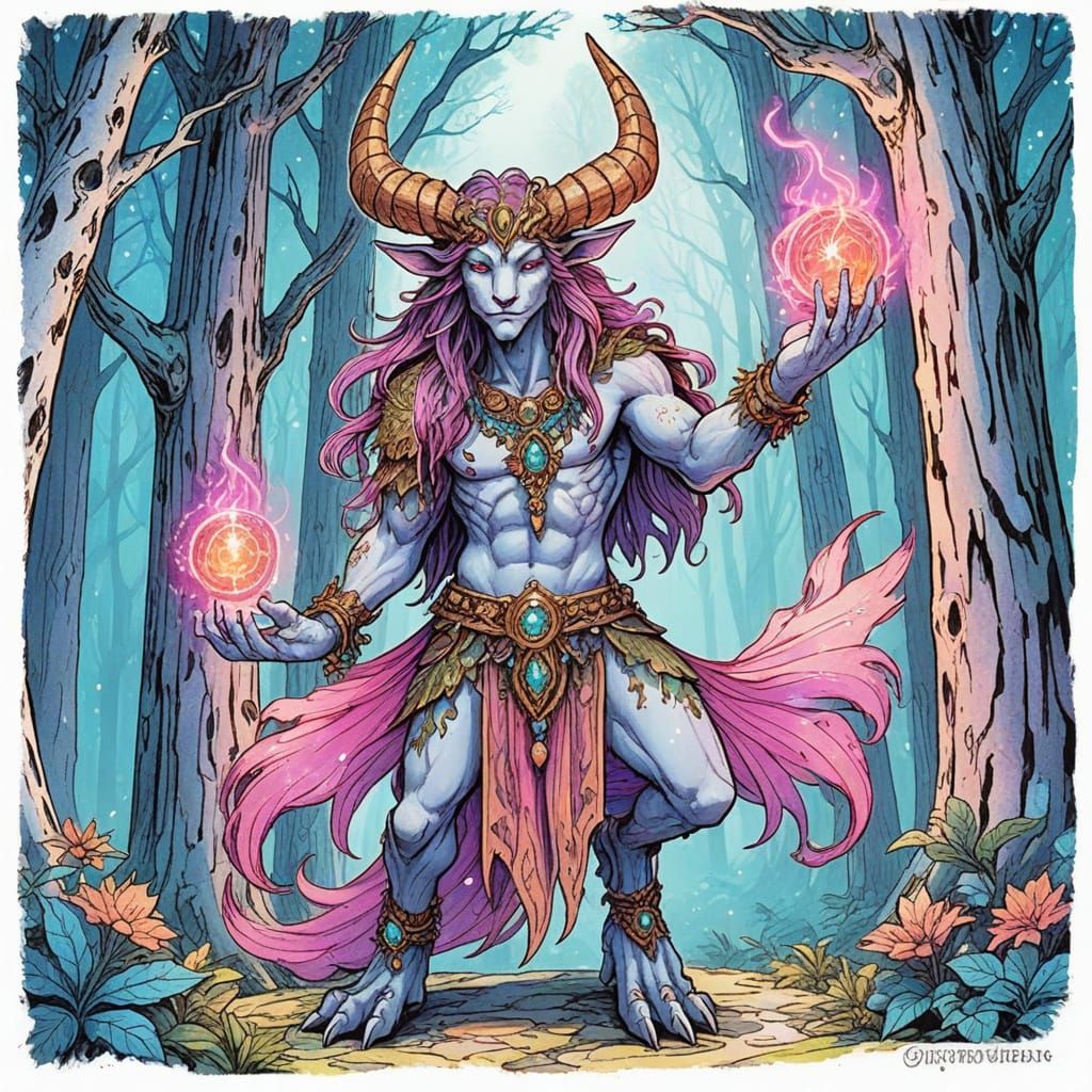 Celestial Forest Creature Casting Spell in Neon Colors