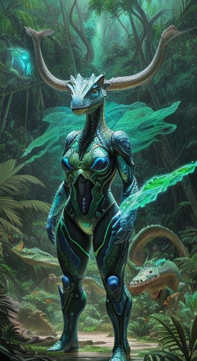 Glass Mosaic Sauropod Minotaur in Jurassic Jungle