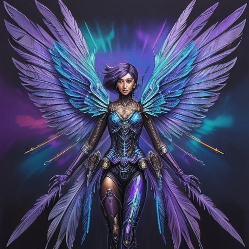 Dieselpunk Archaeopteryx Blueprint in Ultraviolet Light
