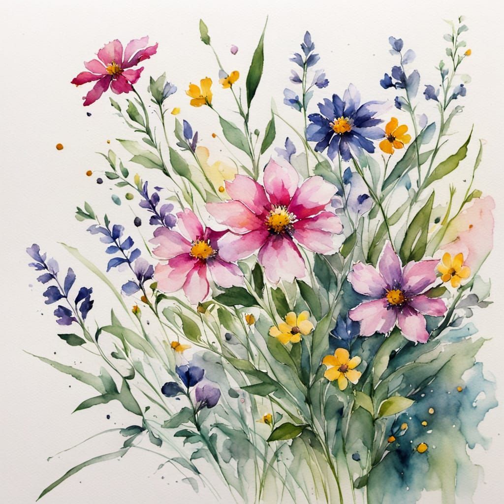 Vibrant Wildflower Bouquet in Delicate Watercolor