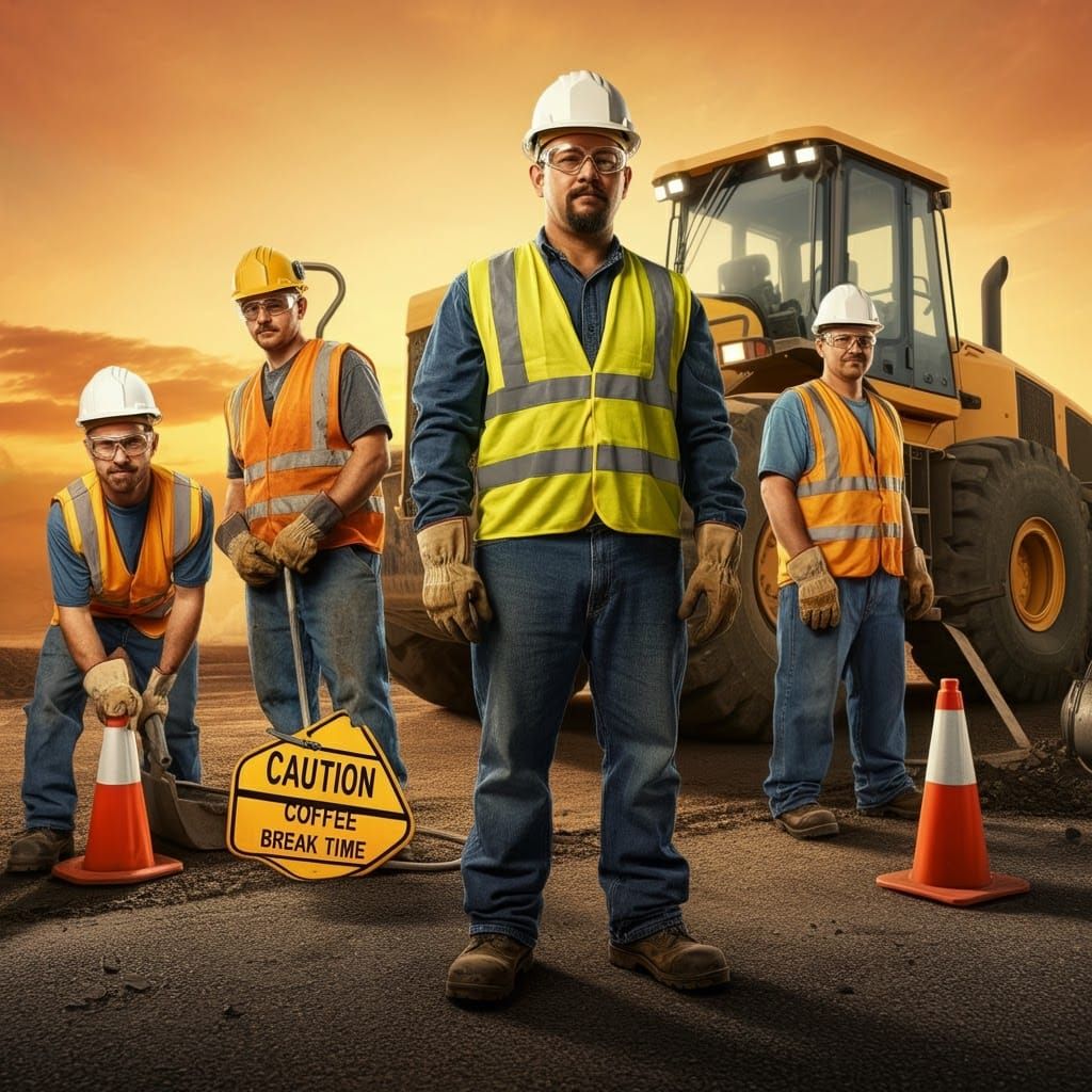 Road Workers' Coffee Break, Playful Mural Style