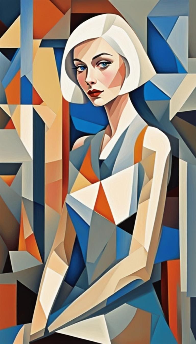 Cubist Portrait of a 1950s Woman in Geometric Fauvism Style