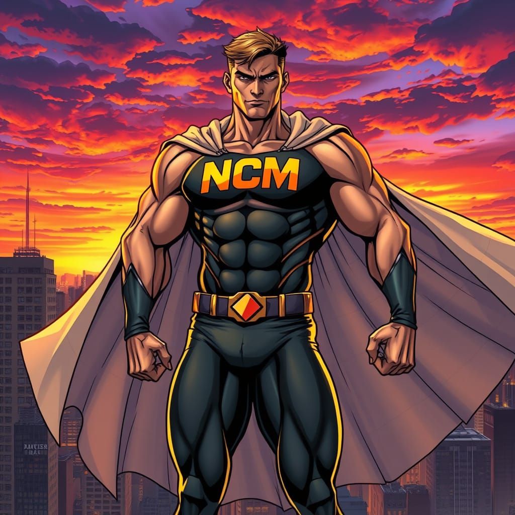 Muscular Superhero in Hyperrealistic Comic Book Style