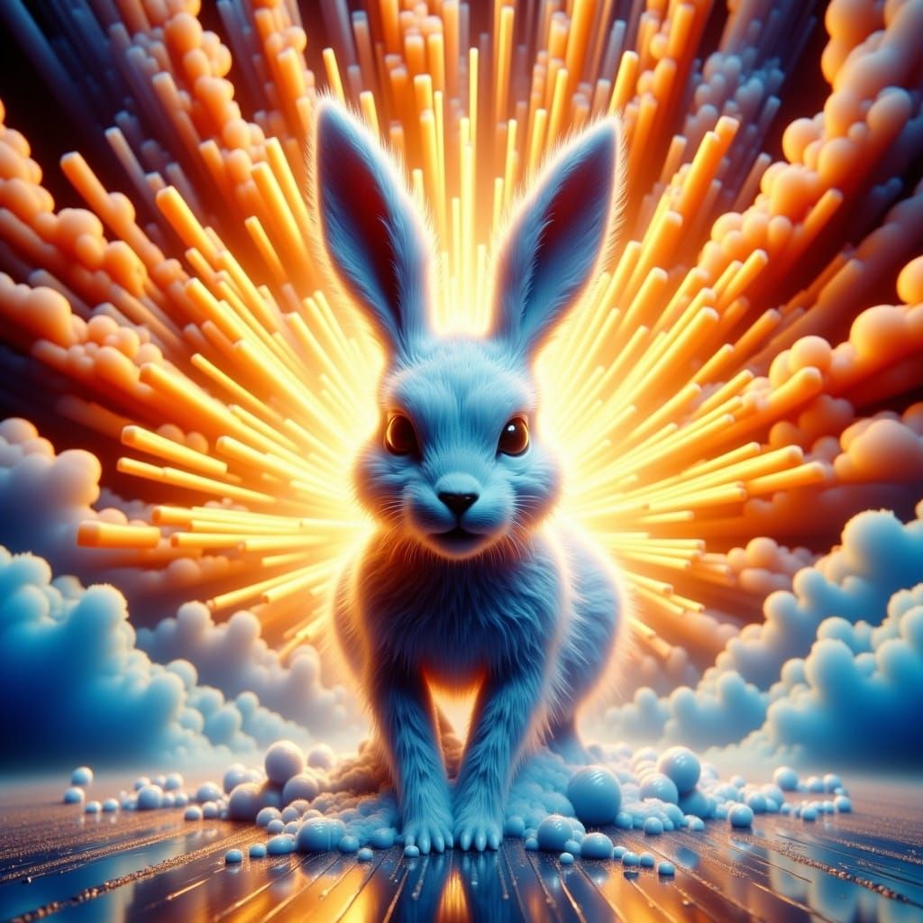 Futuristic Rabbit Bursting into Action: 3D Digital Art