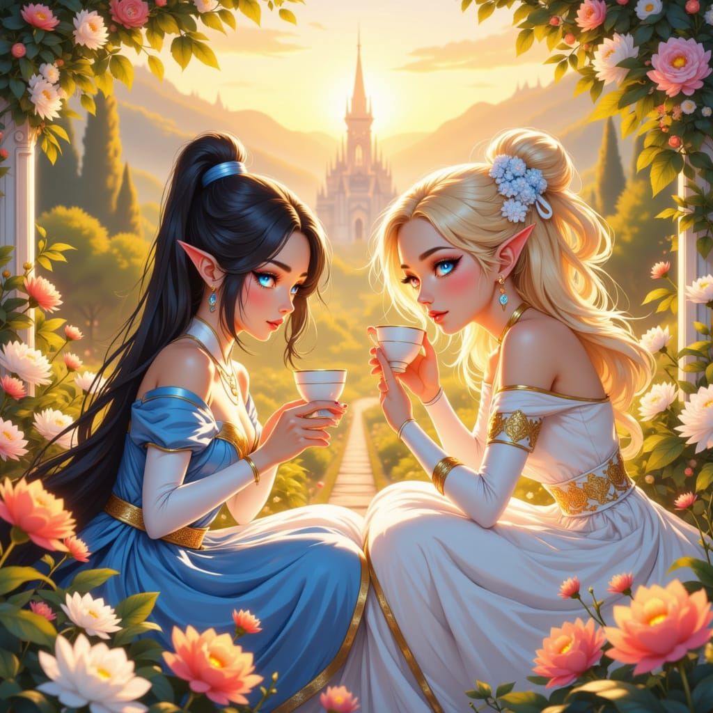Altean and Human Princesses Share Tea in Garden
