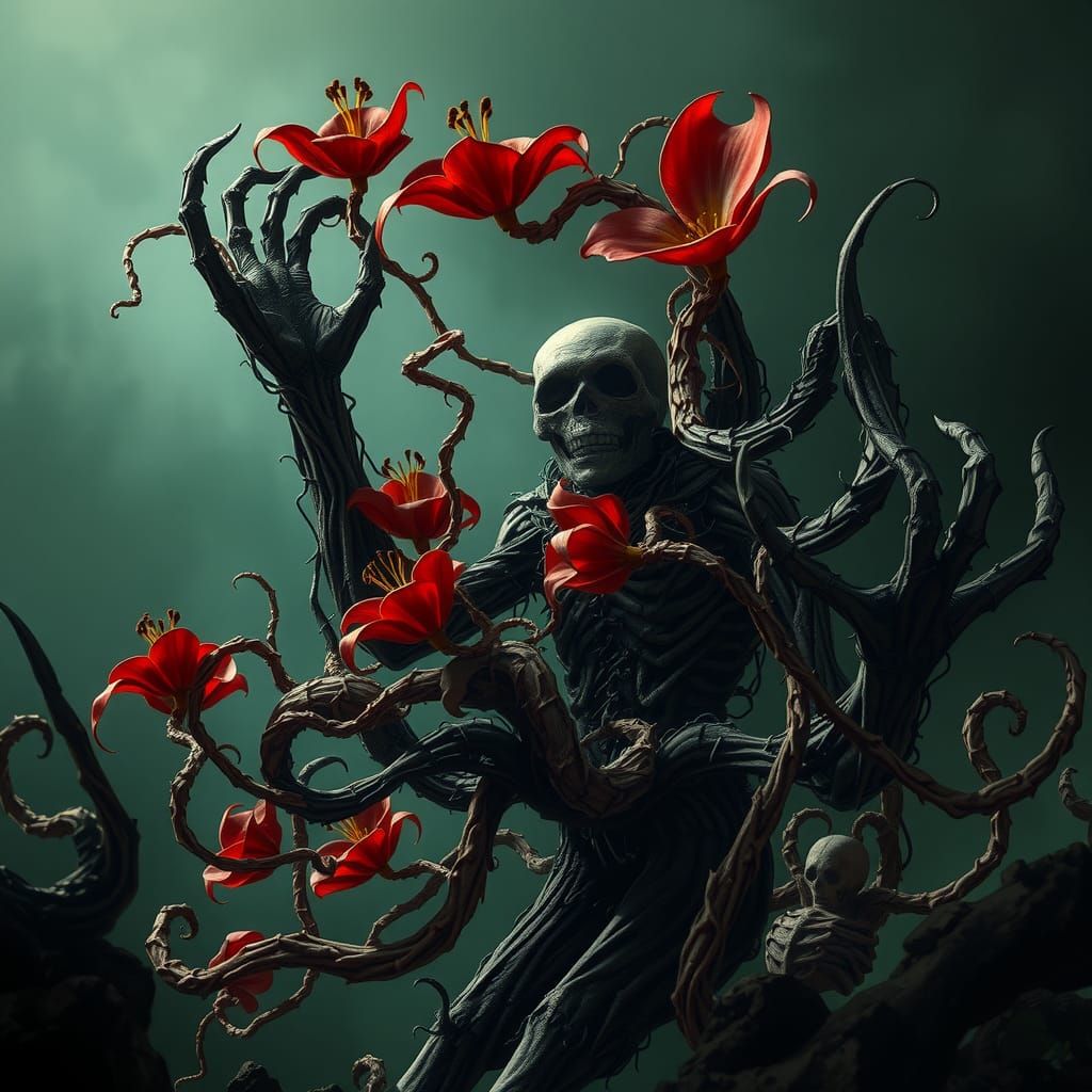 Grotesque Monster Encased in Spider Lilies