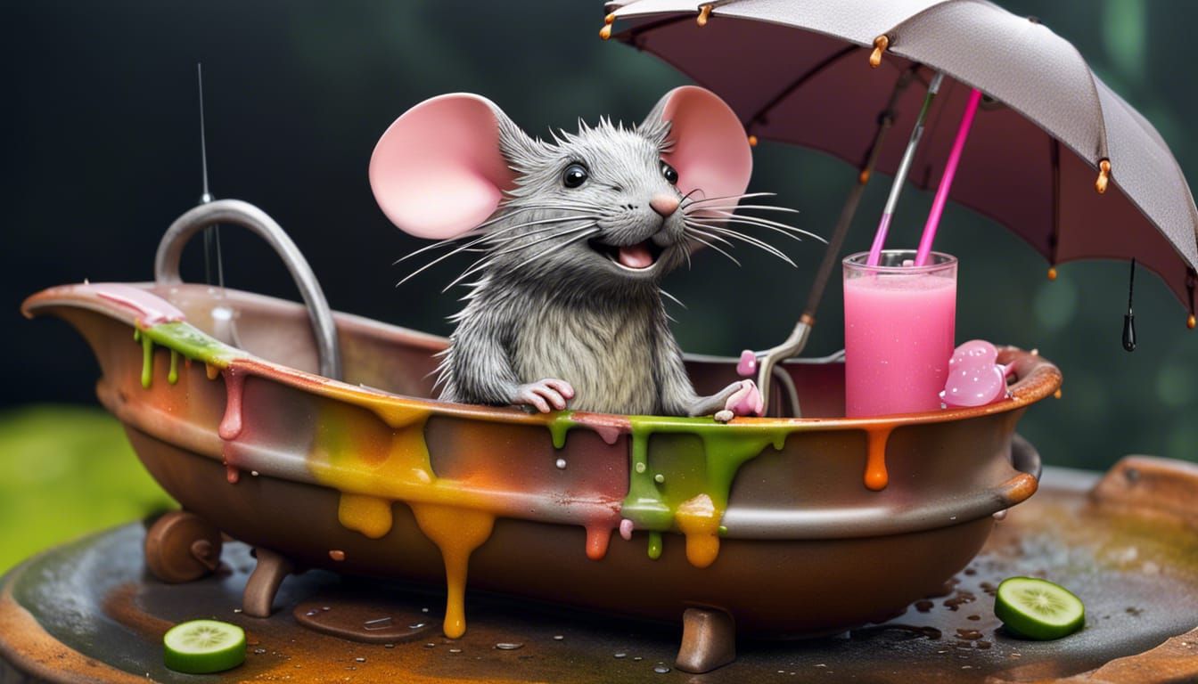 Anthropomorphic Mouse Lounging in Bathtub, Ghibli Style