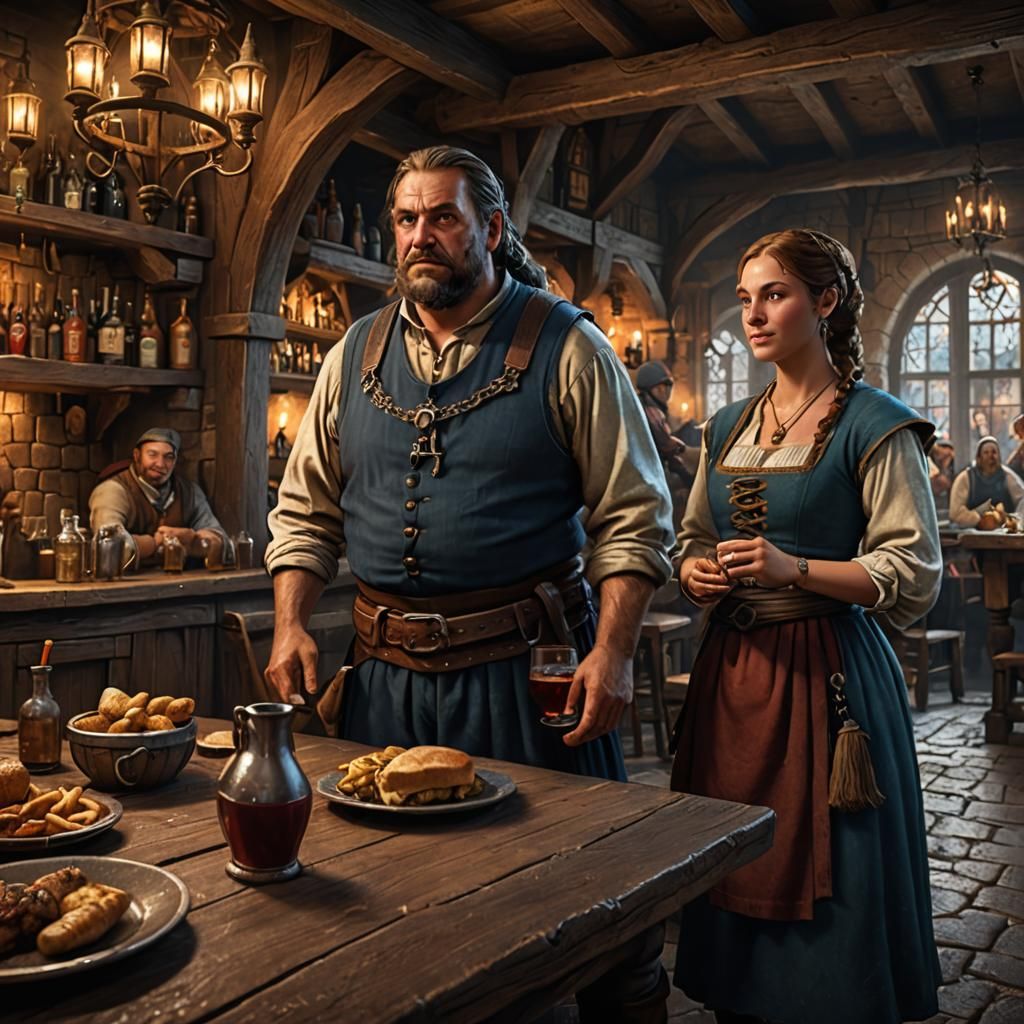 Medieval Tavern: Innkeeper Scolds Young Waitress