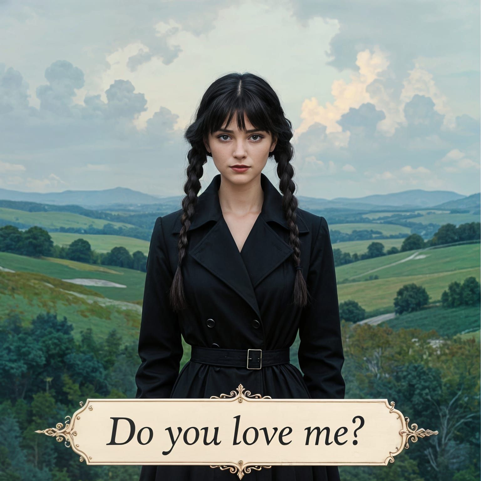 Brunette Woman in Black Coat Asks "Do You Love Me?"