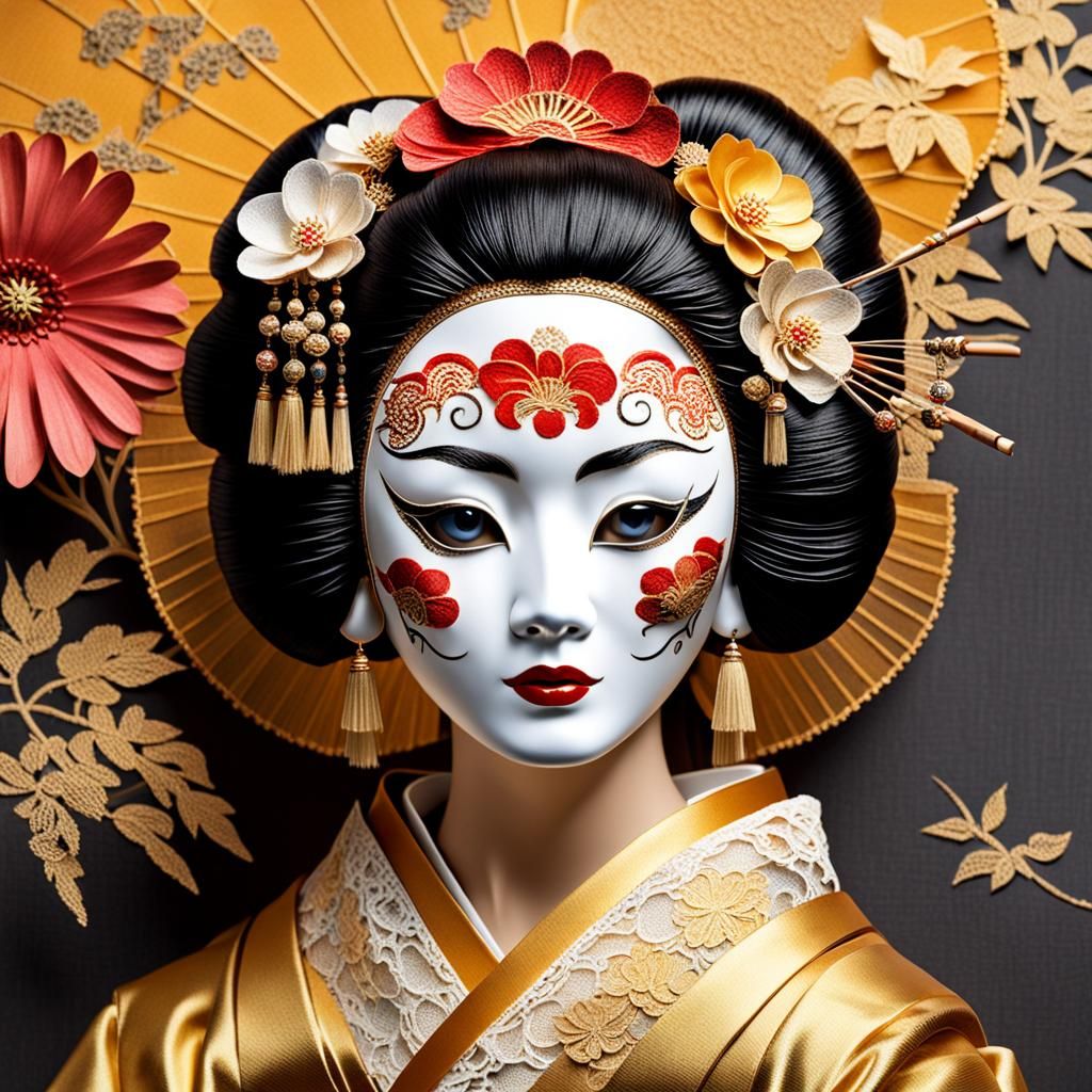 Geisha Mask with Lace in Impressionist Style