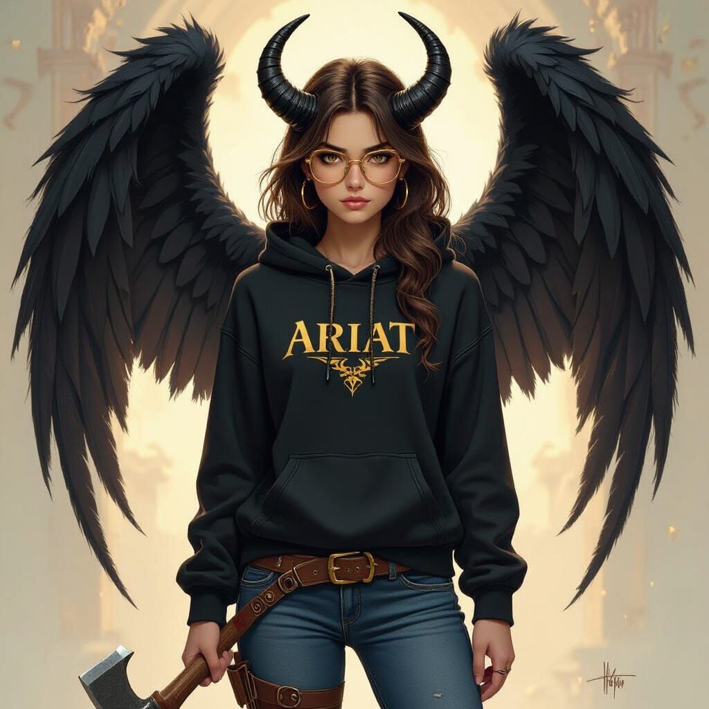 Dark Fantasy Girl with Horns and Wings