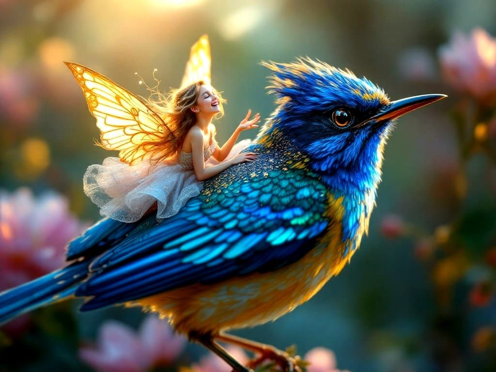 Magnificent Australian Blue Wren with Joyful Fairy Companion