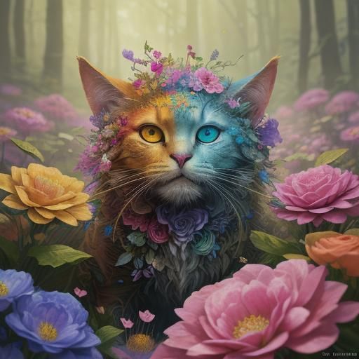 Floral Circle in Mystical Forest, Fantasy Art