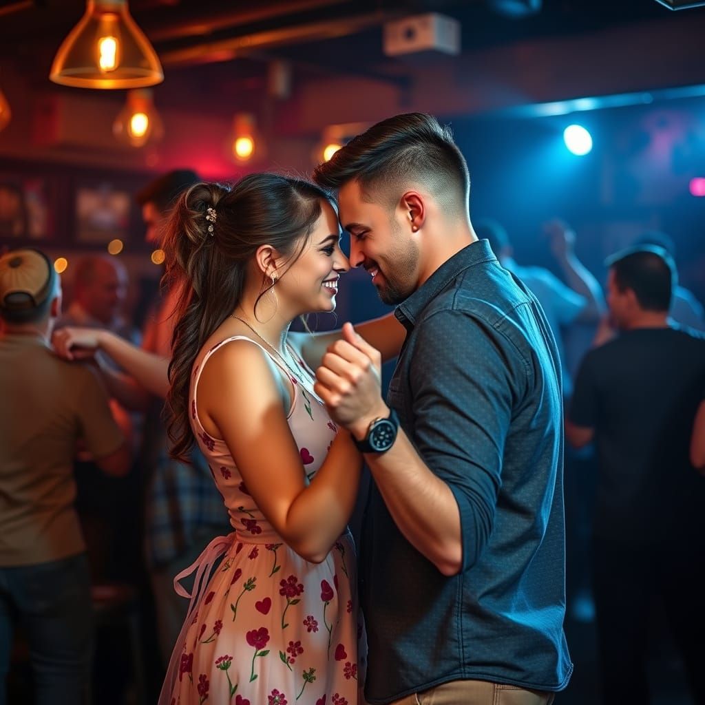 Young Couple Dancing Amidst Bar Brawl