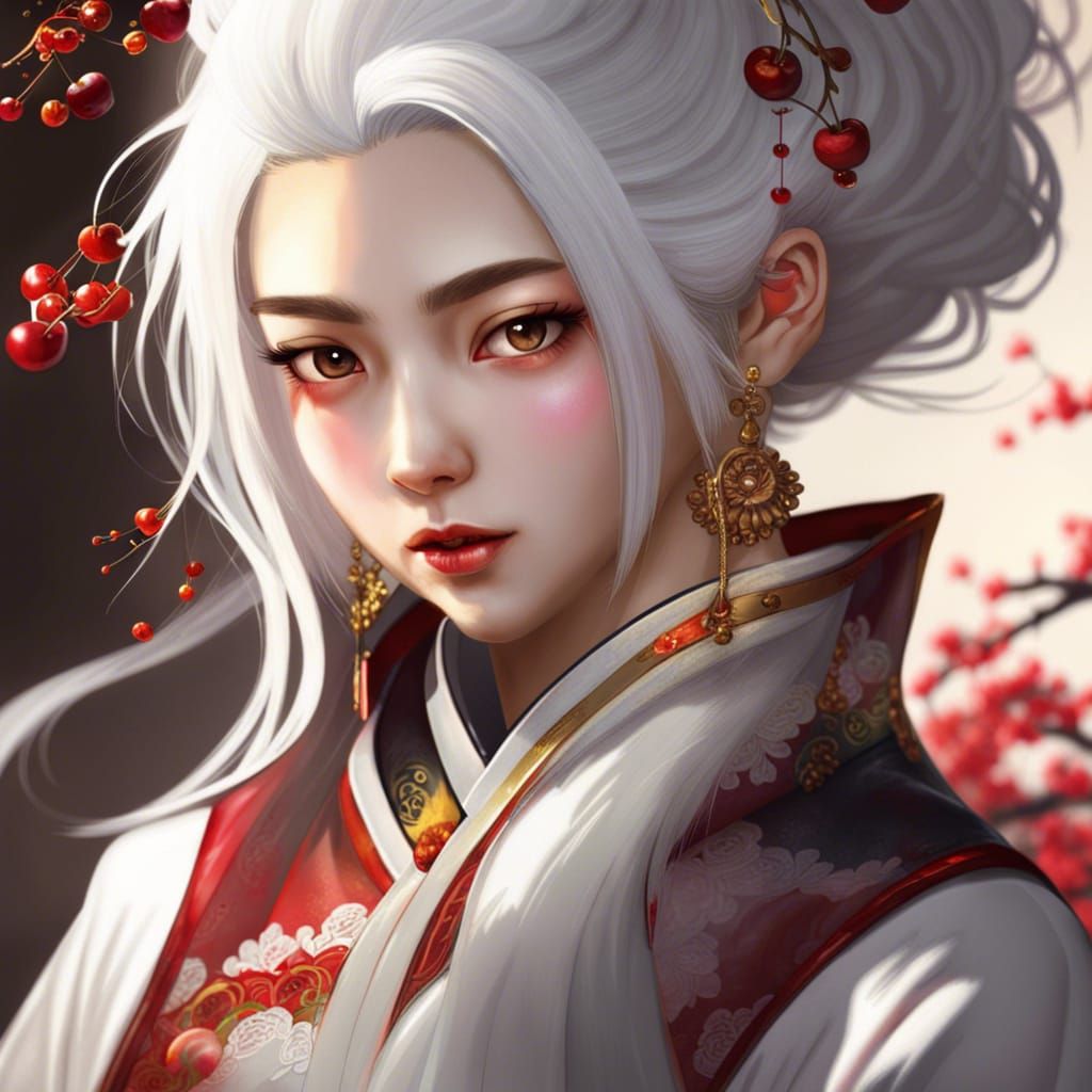 Chinese Woman with Golden Eyes in Splash Art Style