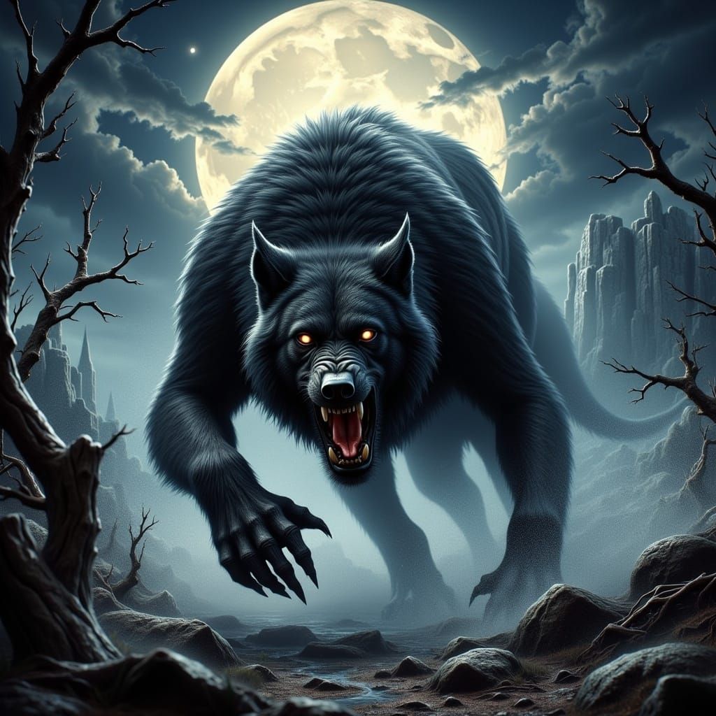 Moonlit Werewolf in Dark Fantasy Style