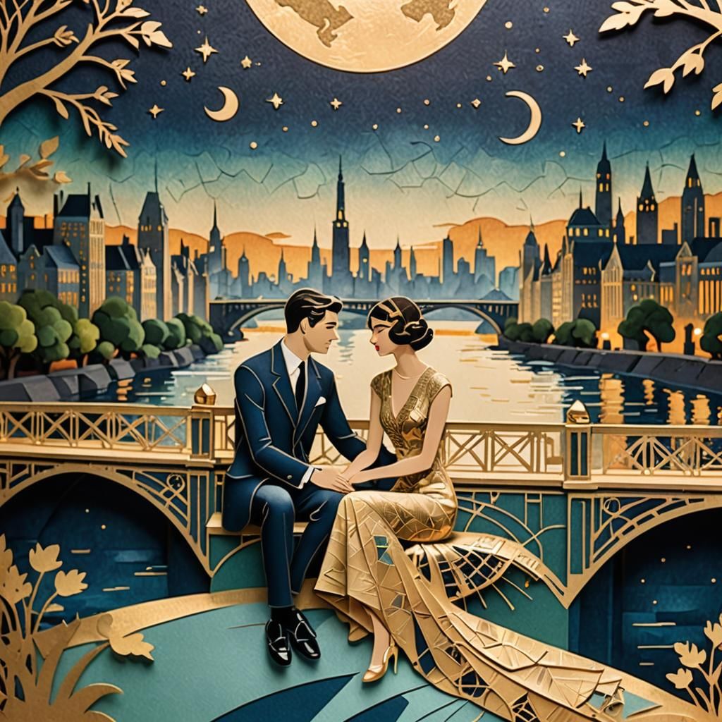 Romantic Art Deco Couple in Paris at Twilight