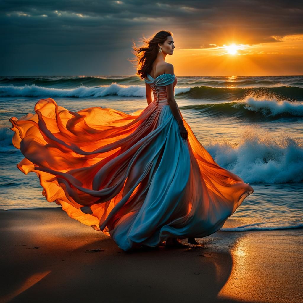 Ocean Wave Dress in Golden Hour Light