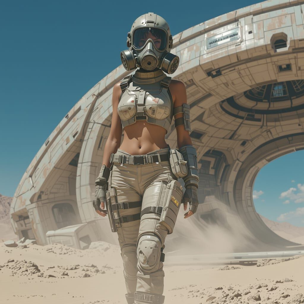 Post-Apocalyptic Survivor in Sci-Fi Desert Landscape