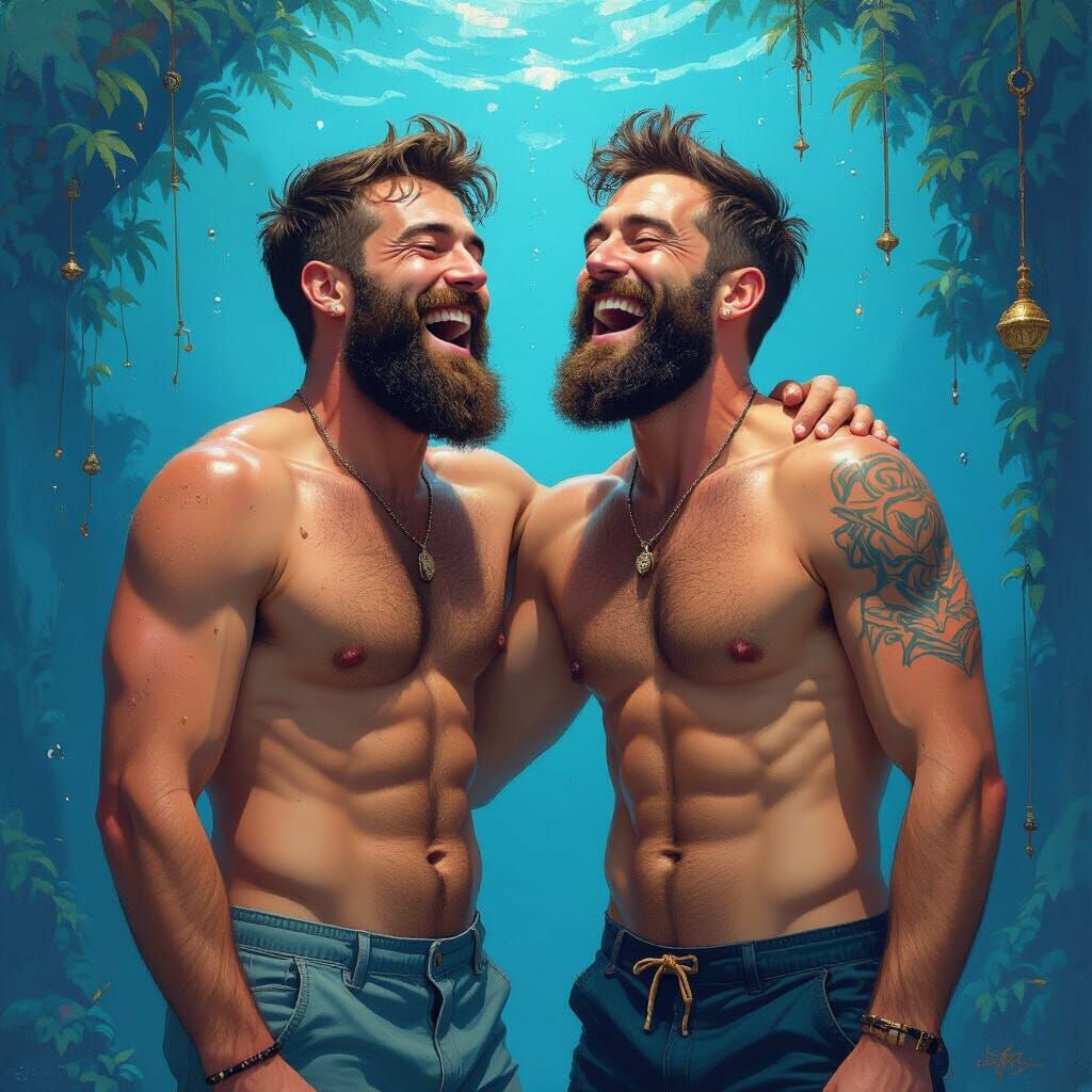 Two Bearded Men Tickling Each Other: Fantasy Concept Art